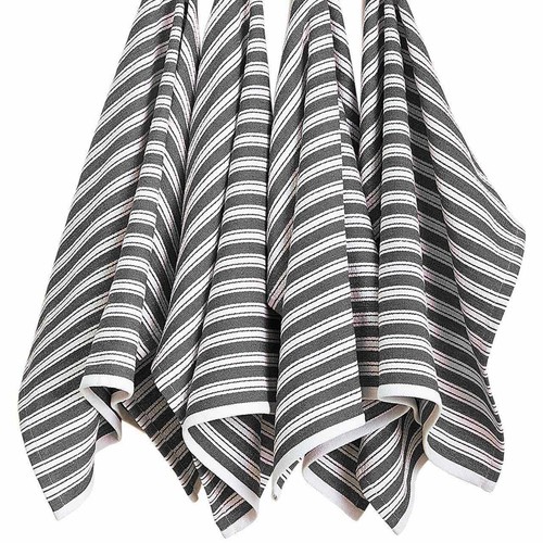 M&S Set of 4 Cotton Rich Basket Weave Tea Towels, Dark Grey