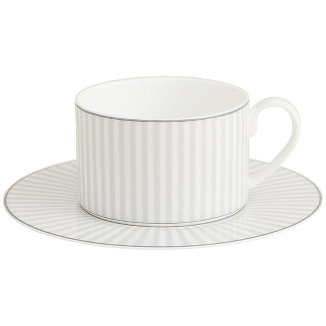 M&S Collection Hampton Stripe Cup & Saucer, One Size, Grey Mix
