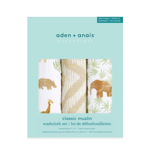 Aden+Anais essentials 3 pack cotton muslin washcloth set tanzania