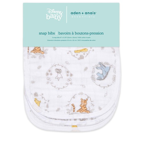 Aden+Anais essentials 3 pack cotton muslin baby snap bibs Winnie+friends