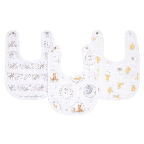 Aden+Anais essentials 3 pack cotton muslin baby snap bibs Winnie+friends thumbnail 2