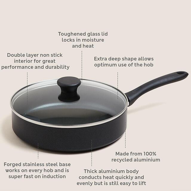 M&S Collection Black Aluminium 26cm Non-Stick Saute Pan Black thumbnail 2