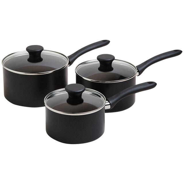 M&S Collection 3 Piece Black Aluminium Non Stick Pan Set 'One Size Black