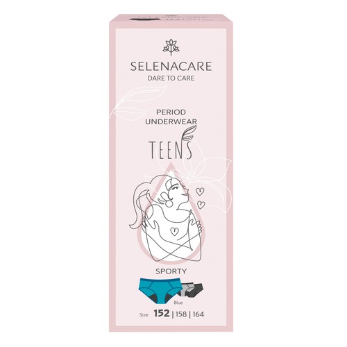 SELENACARE, TEENS, Period Knickers, Sporty, Blue, Size 11 - 12 Years