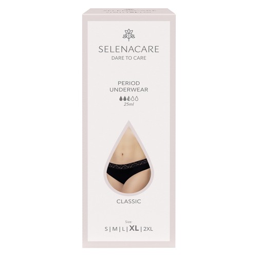 SELENACARE, Menstrual Undies, CLASSIC, Black, Size XL