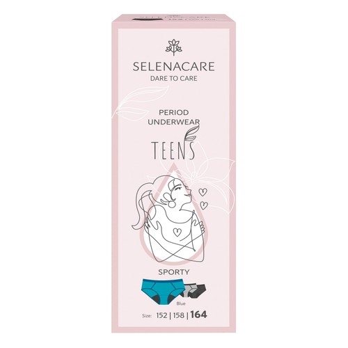 SELENACARE, TEENS, Period Knickers, Sporty, Blue, Size 13-14 years