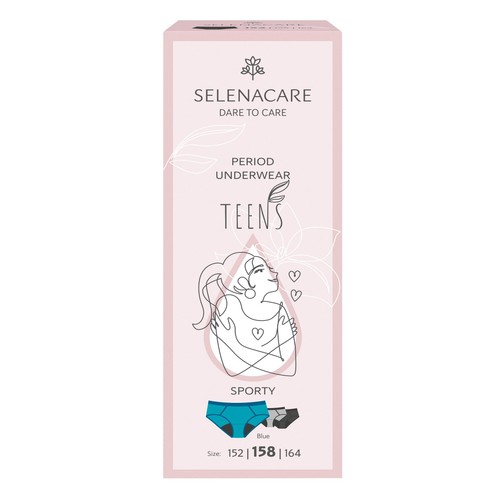 SELENACARE, TEENS, Period Knickers, Sporty, Blue, Size 12-13 years