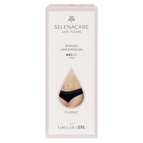 SELENACARE, Menstrual Undies, CLASSIC, Black, Size 2XL