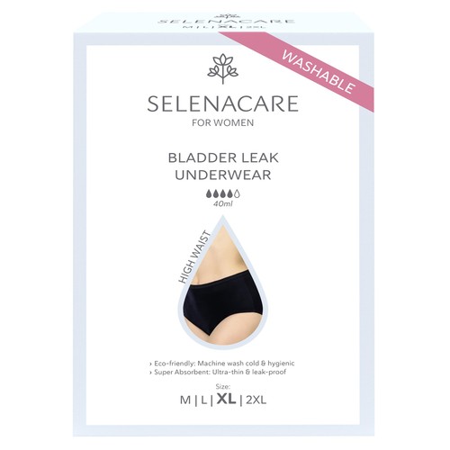 SELENACARE, Bladder Leak undies, High Waist, Black, Size XL