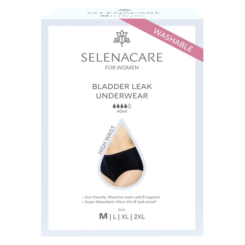 SELENACARE, Bladder Leak undies, High Waist, Black, Size M