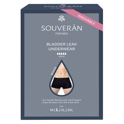 SOUVERAN, BOXER for MEN (Bladder Leak), Black, Size L
