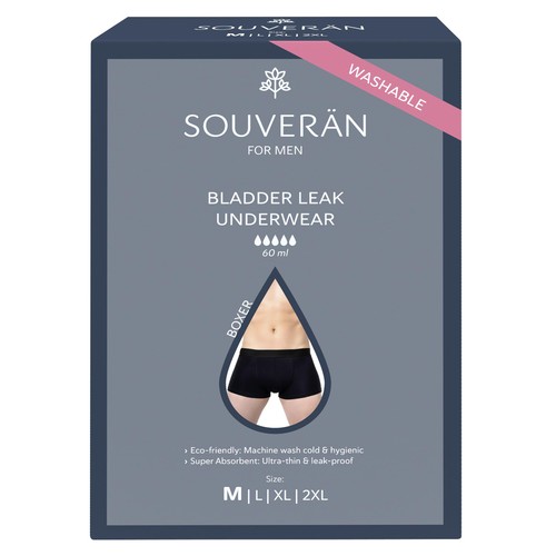 SOUVERAN, BOXER for MEN (Bladder Leak), Black, Size M