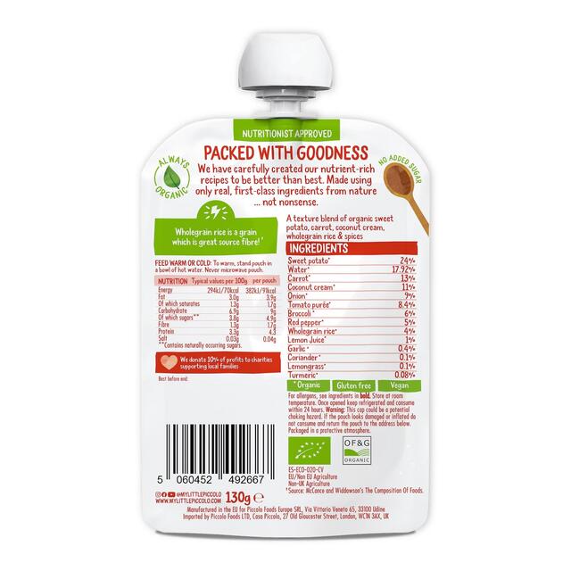 Piccolo Vegetable Thai Curry Organic Pouch 7mths+ thumbnail 2
