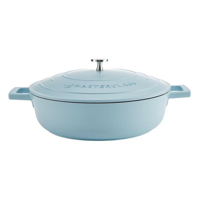MasterClass Sky Blue Cast Aluminium Shallow Casserole Dish, 4L