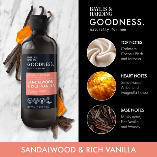 Baylis & Harding Goodness Mens Shower Gel - Sandalwood & Rich Vanilla thumbnail 2