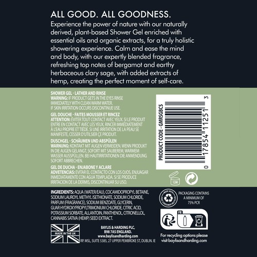 Baylis & Harding Goodness Mens Shower Gel - Bergamot & Clary Sage thumbnail 3