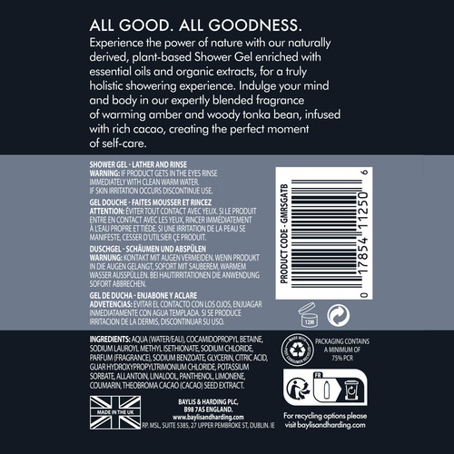 Baylis & Harding Goodness Men's Shower Gel - Amber & Tonka Bean thumbnail 3