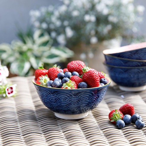 KitchenCraft Blue Arched Pattern Ceramic Bowls thumbnail 4