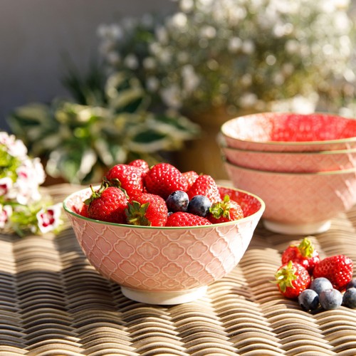 KitchenCraft Red and Pink Victorian Style Print Ceramic Bowls thumbnail 3