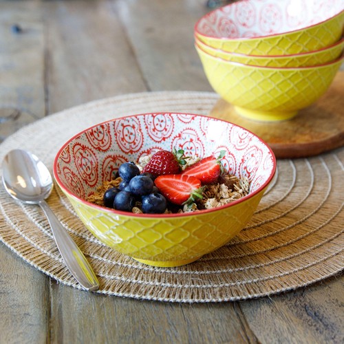 KitchenCraft Bright Yellow Floral Ceramic Bowls thumbnail 3