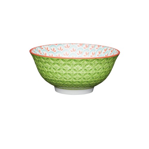 KitchenCraft Bright Green Geometric Print Ceramic Bowls