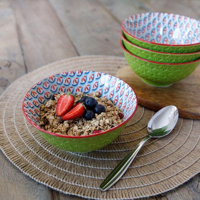 KitchenCraft Bright Green Geometric Print Ceramic Bowls thumbnail 3