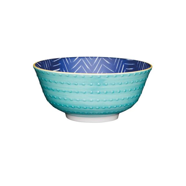 KitchenCraft Contrasting Blue Chevron and Spotty Ceramic Bowls