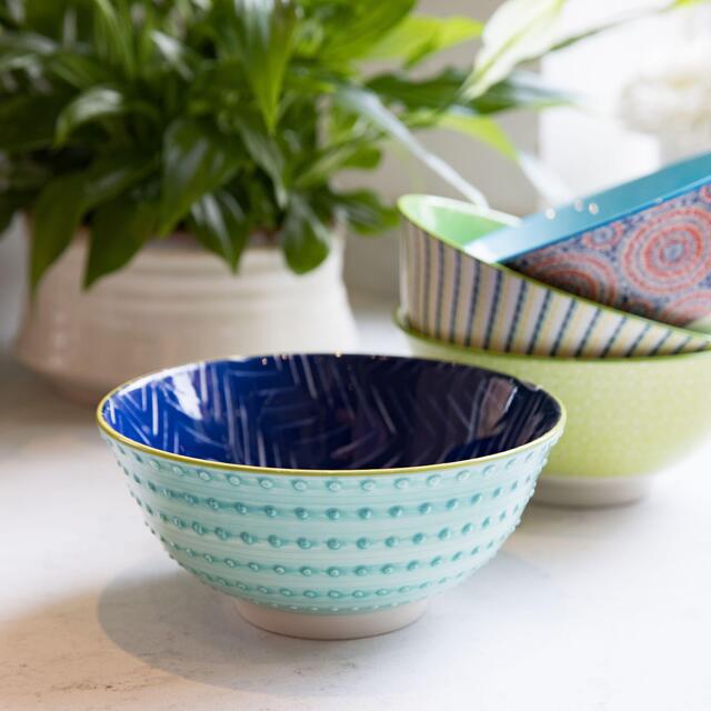 KitchenCraft Contrasting Blue Chevron and Spotty Ceramic Bowls thumbnail 3