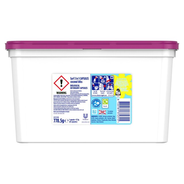 Surf Coconut Bliss 3 in 1 Washing Liquid Capsules 45 Wash thumbnail 3