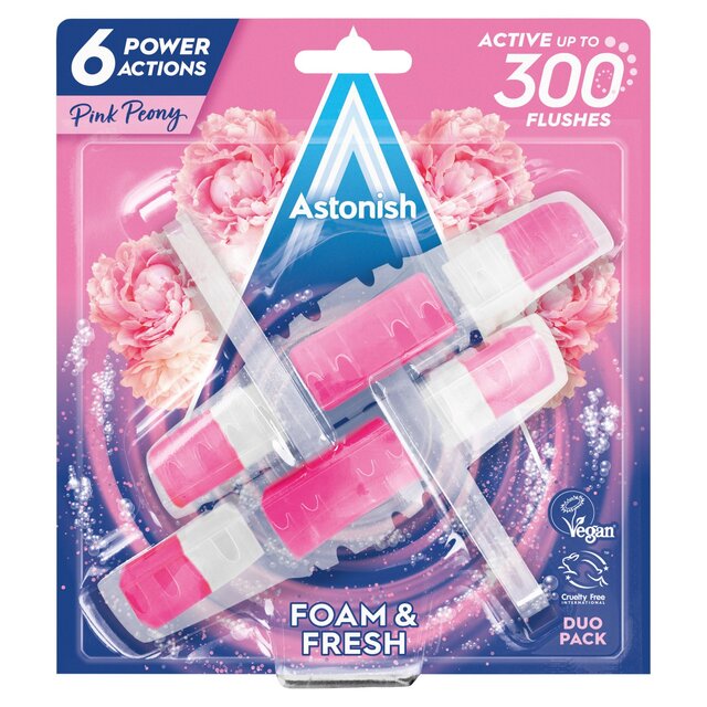 Astonish Foam and Fresh Twin Pack Toilet Rim Block Pink Peony