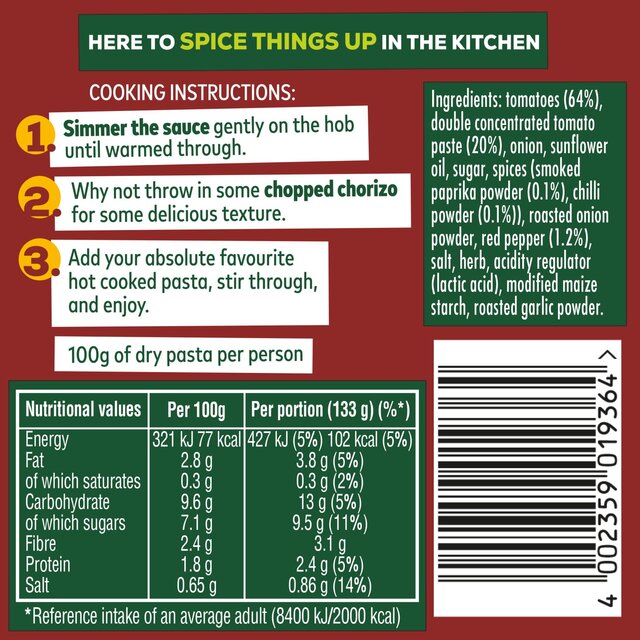 Dolmio Intensify Spicy Red Pepper Smoked Paprika & Chilli Pasta Sauce thumbnail 3