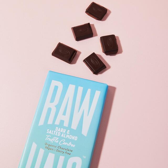 Raw Halo Dark & Salted Almond Truffle Centres Vegan Chocolate Bar thumbnail 2