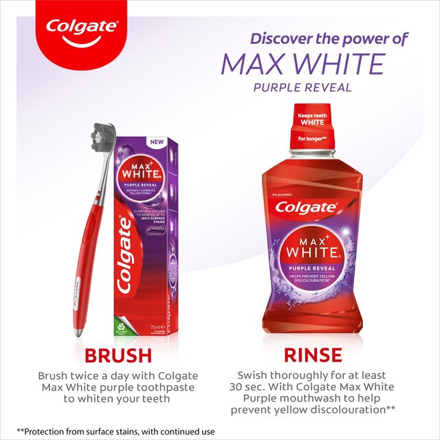 Colgate Max White Purple Reveal Teeth Whitening Mouthwash Alcohol Free thumbnail 9