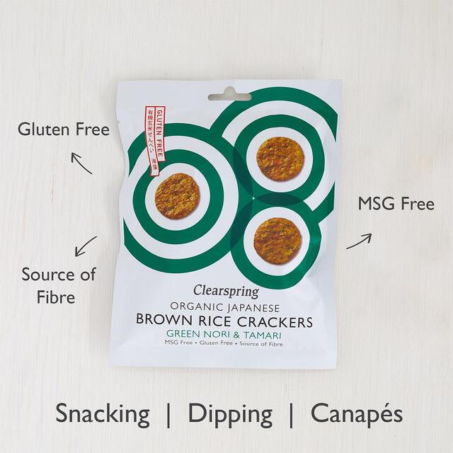 Clearspring Organic Japanese Brown Rice Crackers - Green Nori & Tamari thumbnail 2