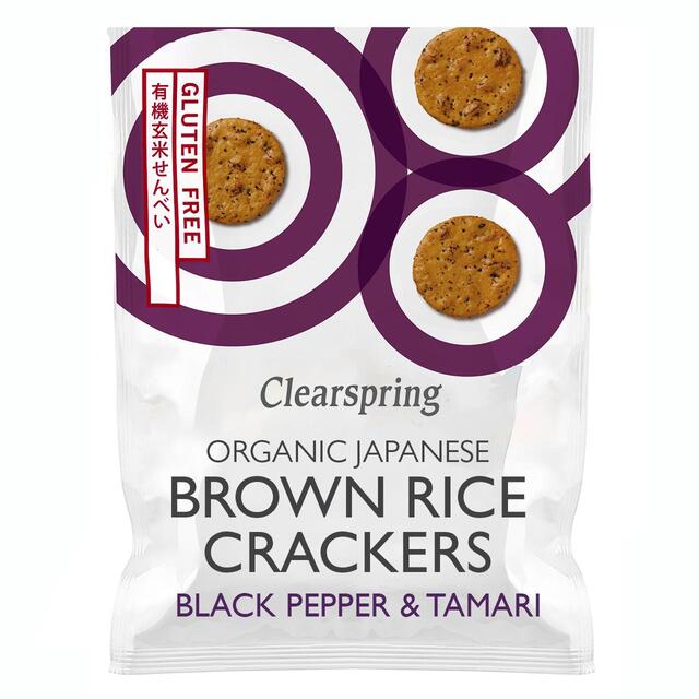 Clearspring Organic Japanese Brown Rice Crackers - Black Pepper & Tamari