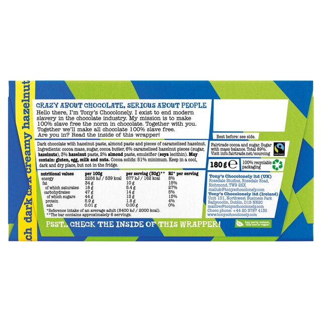 Tony's Chocolonely Dark Creamy Hazelnut Crunch thumbnail 2