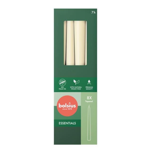 Bolsius Essentials Taper Candles  Box of  8 Soft Pearl
