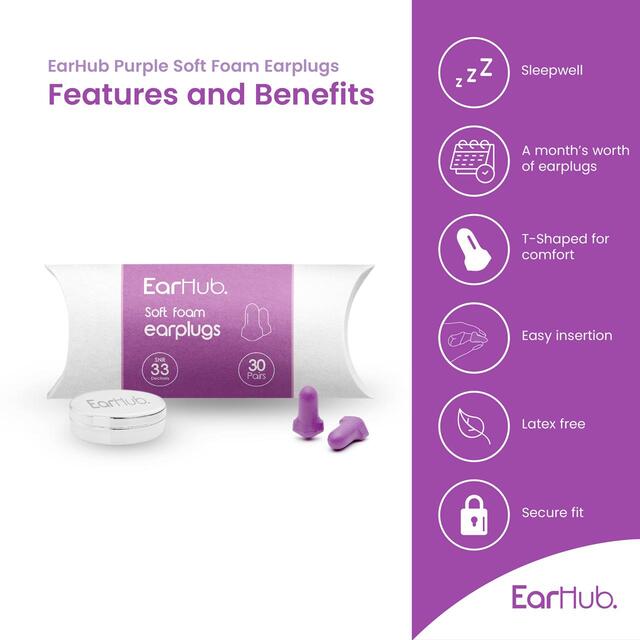 EarHub Sleepwell Purple Soft Foam Earplugs thumbnail 2