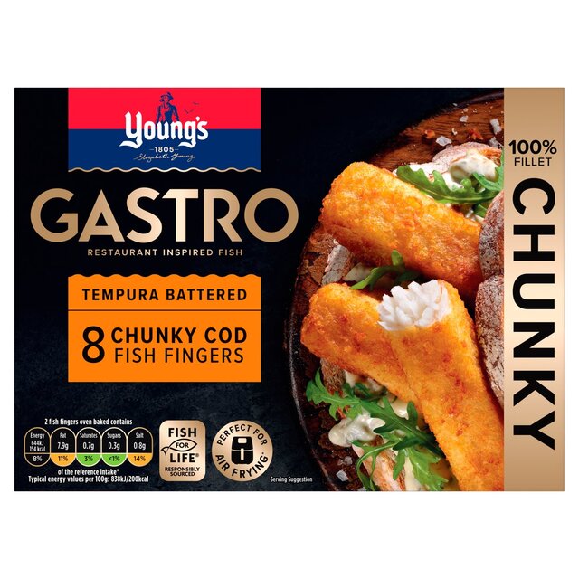 Young's Gastro 8 Tempura Battered Chunky Cod Fish Fingers