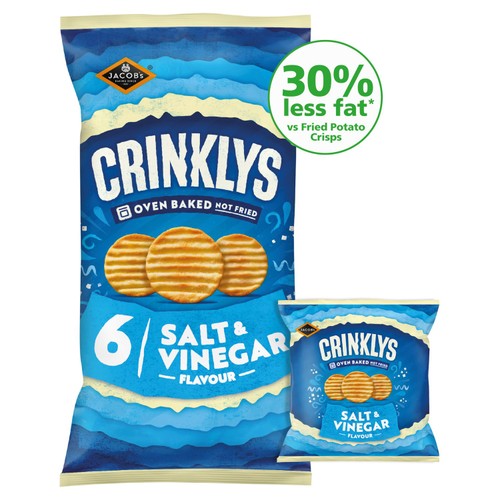 Jacobs Crinklys Salt & Vinegar 30% Less Fat Baked Snacks Multipack thumbnail 2