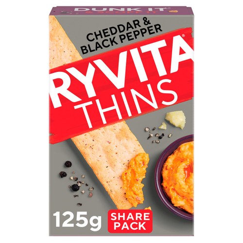 Ryvita Thins Cheddar & Black Pepper Flatbread Crackers