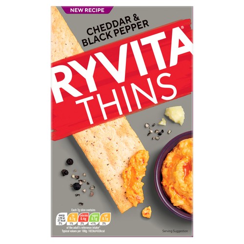 Ryvita Thins Cheddar & Black Pepper Flatbread Crackers thumbnail 2