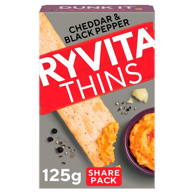 Ryvita Thins Cheddar & Black Pepper Flatbread Crackers