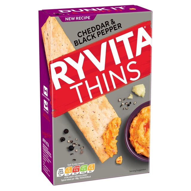 Ryvita Thins Cheddar & Black Pepper Flatbread Crackers thumbnail 3