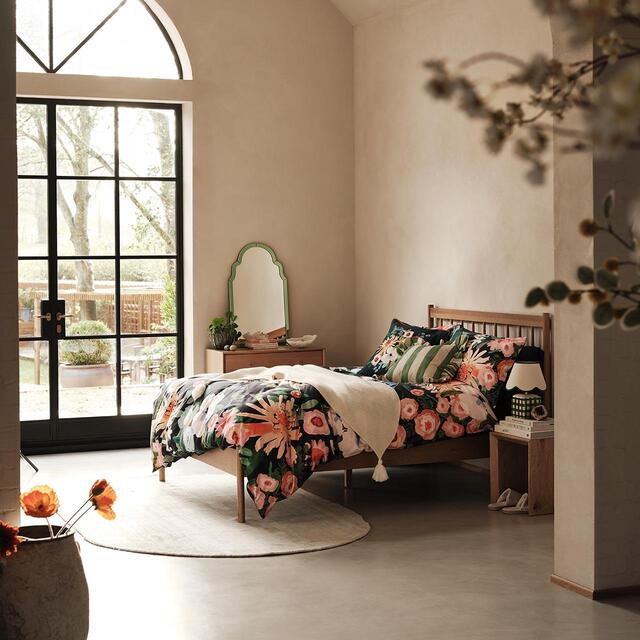 M&S Collection Pure Cotton Sateen Floral Bedding Set (3 ft) Teal Mix thumbnail 3