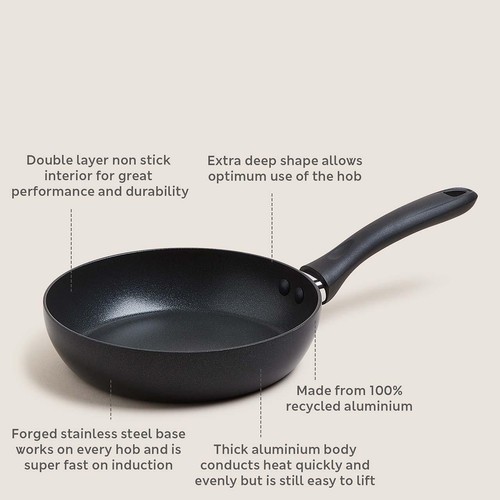 M&S Collection Aluminium 20cm Small Non-Stick Frying Pan One Size Black thumbnail 2