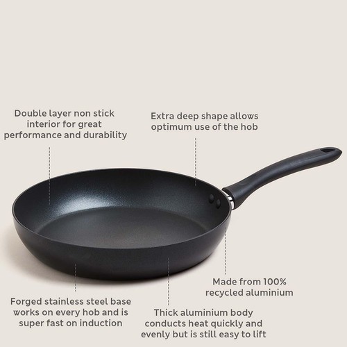 M&S Collection Black Aluminium 28cm Non-Stick Frying Pan One Size Black thumbnail 2