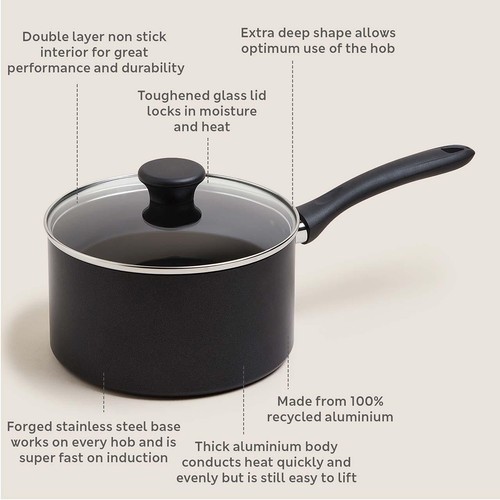 M&S Collection Aluminium 20cm Non-Stick Saucepan One Size Black thumbnail 2
