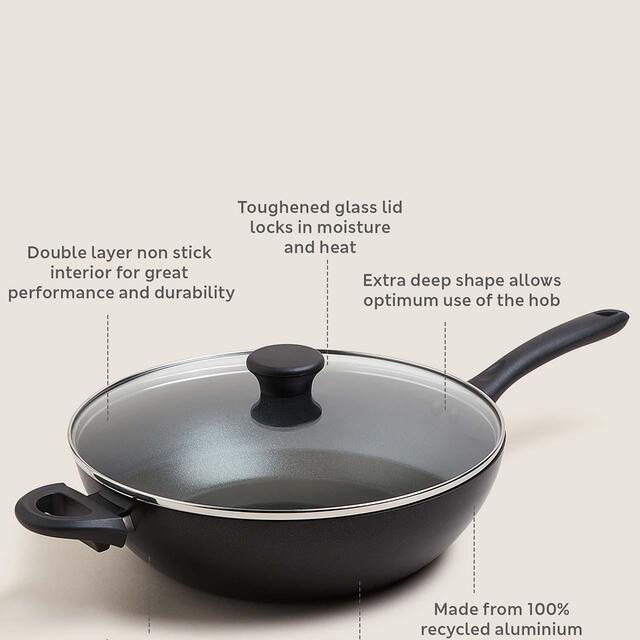 M&S Collection Aluminium 30cm Large Non-Stick Wok One Size Black thumbnail 2
