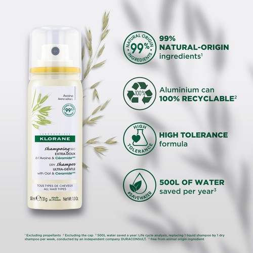 Klorane Extra-Gentle Dry Shampoo - All Hair Types - with Oat & CeramideLIKE thumbnail 4